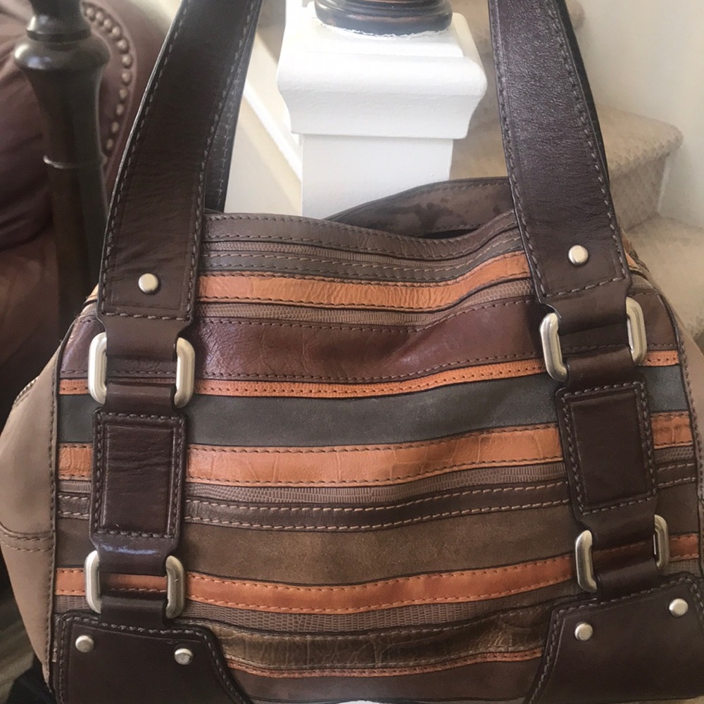 Fossil leather and suede patchwork satchel - Picture 7 of 13